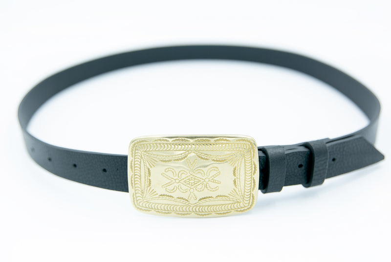 BELT NO 17PERUGIA HL OLE NERO SOLID SHINY BRASS FINISH 25MM BUCKLE