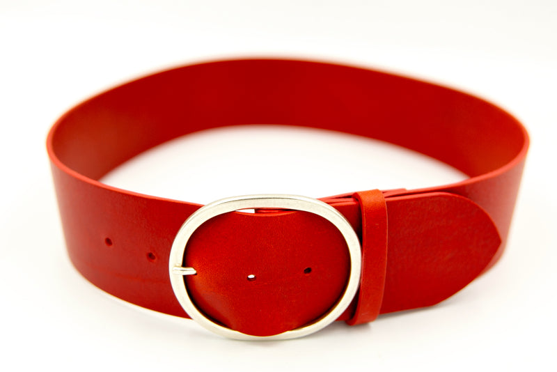 BELT NO 85 MANFREDONIA HL OLE 03 SCARLET RED OLD ENGLISH SILVER LACQUERED FINISH 60MM BUCKLE