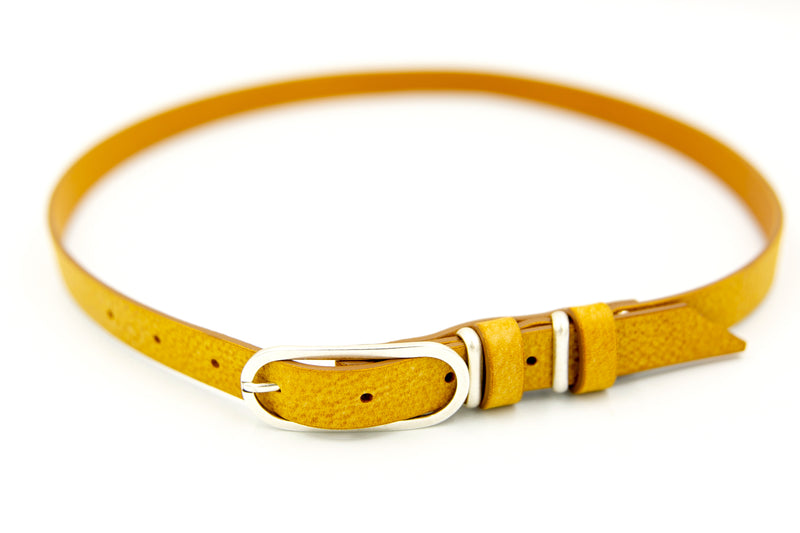 BELT NO 5 BRESCIA HL SKA 40 MUSTARD YELLOW OLD ENGLSIH SILVER LACQUERED FINISH 20MM BUCKLE